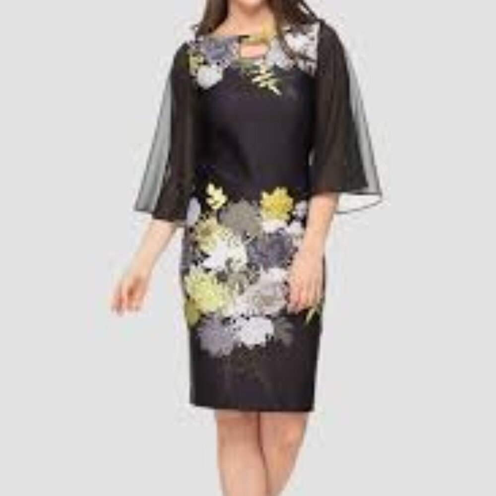 Joseph Ribkoff Black Multi-Print Scuba Midi Dress - Size 14 - NWT